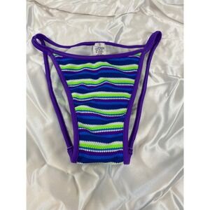 Frederick's of Hollywood 90s 00s Bikini Bottoms Striped Purple Green Swimsuit XS